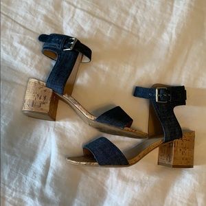 Denim chunky heels
